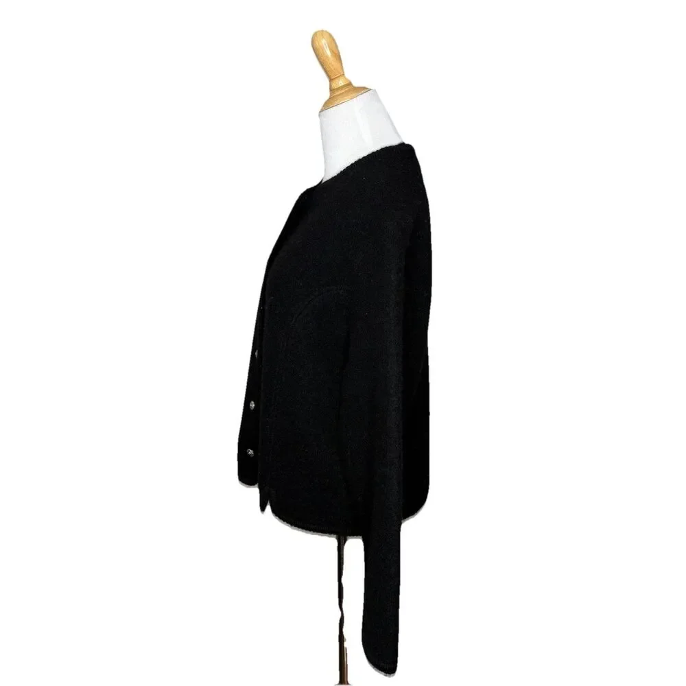Vintage Orvis Black 100 % Wool Button Front Cardigan Sweater Size 10 Womens